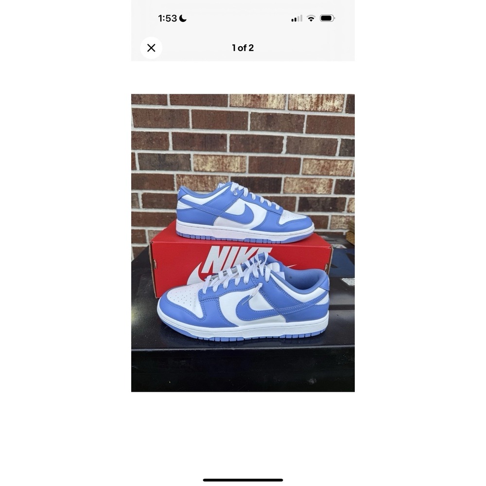 Nike Dunk Low Men 9 Low Top Lace-Up Sneakers White/Polar Blue Leather DV0833-400 - Picture 4 of 10